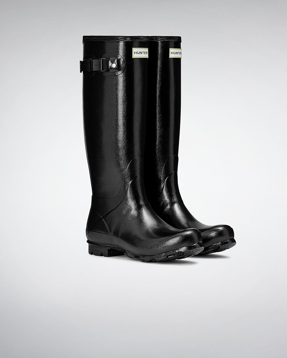 Bottes Hautes de Pluie Hunter Norris Field Gloss Femme Noir CKQZUIT-24